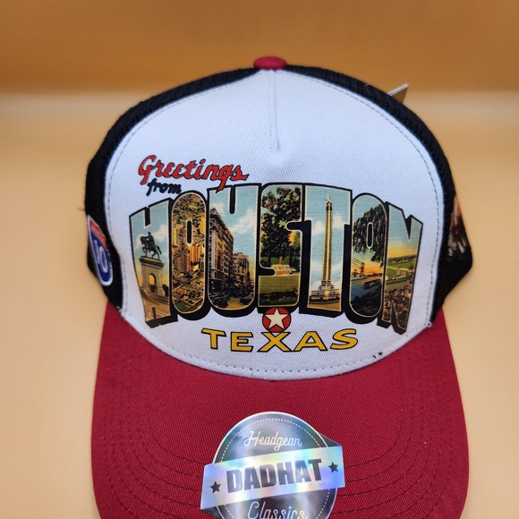 Houston Texas Hat Cap‎ Snap Back One Size Red White Black Trucker Greetings Mens - Picture 3 of 10